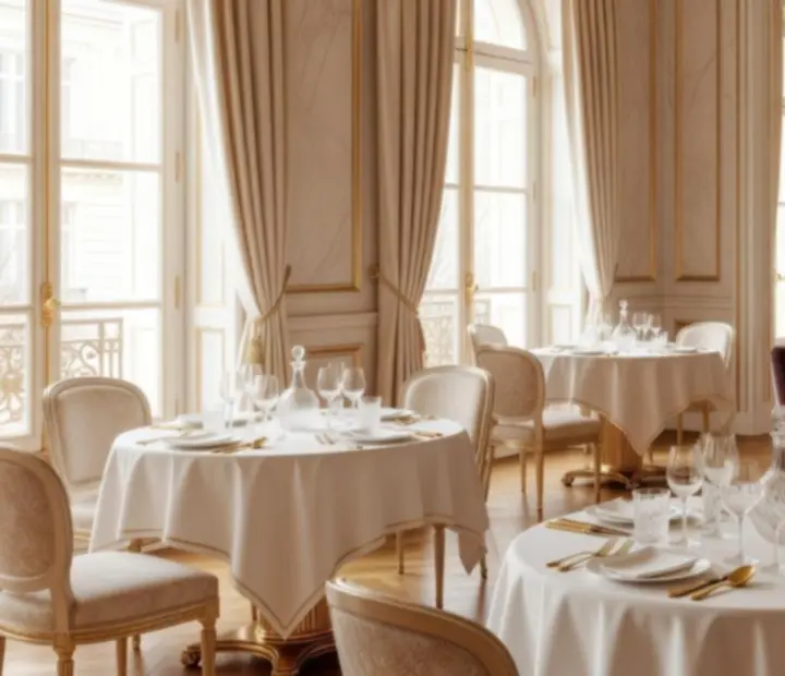Salle de restaurant lumineuse prolongée par un salon casino privé à Paris