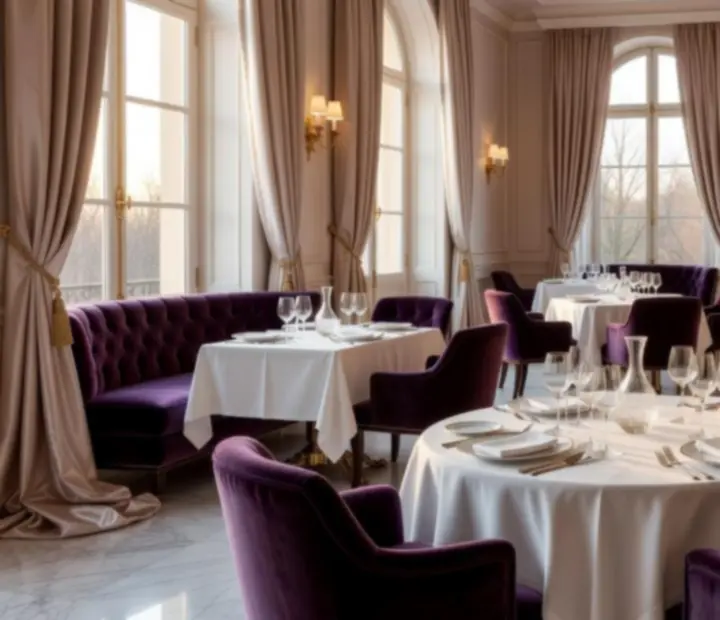 Salle à manger lumineuse et table gastronomique dans un restaurant-casino parisien