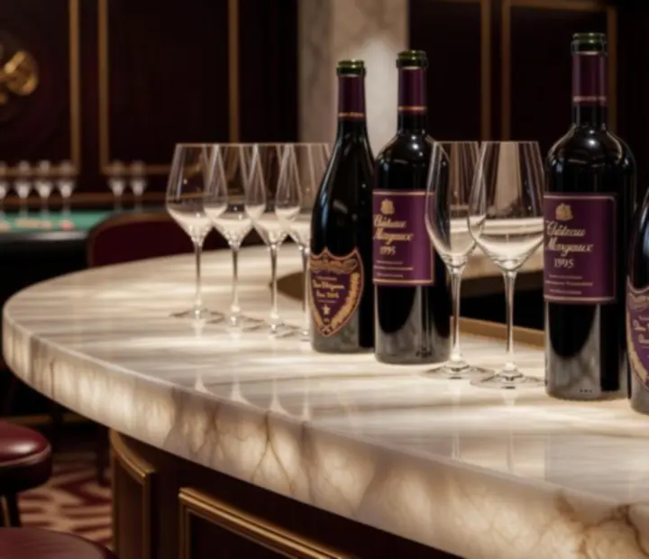 Sélection de vins et champagnes millésimés dans une cave de restaurant-casino