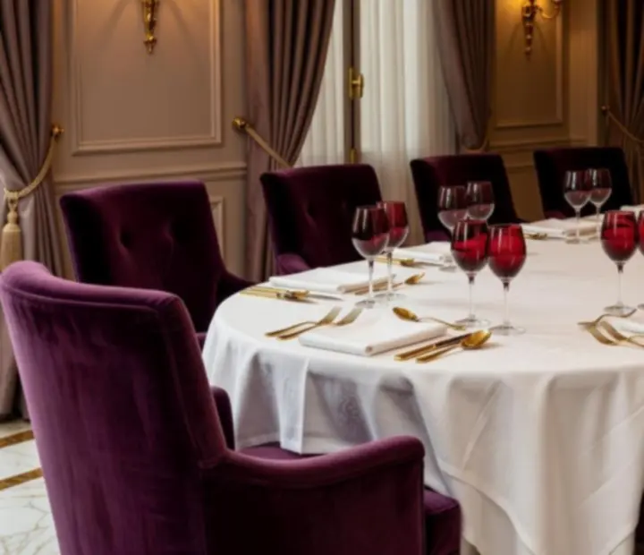 Table dressée pour un événement privé dans un salon VIP parisien.