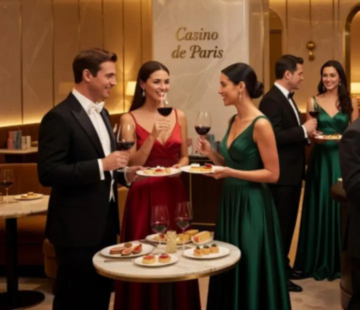 Dégustation œnologique dans un salon VIP avec lumière dorée.